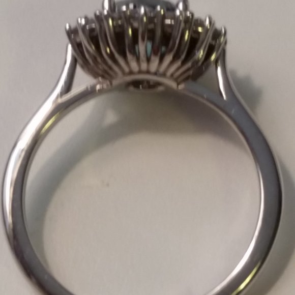 1.70 Ct Enhanced Blue Diamond Ring Halo Size 7 14K White Gold - Picture 6 of 8